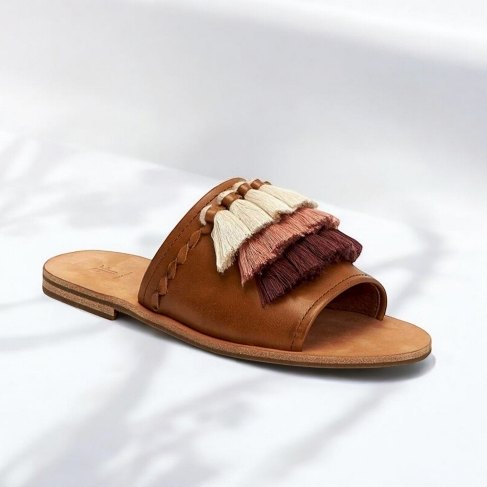FRYE Riley Tassel Slide Sandals - Boho Chic | Women's Size 6.5